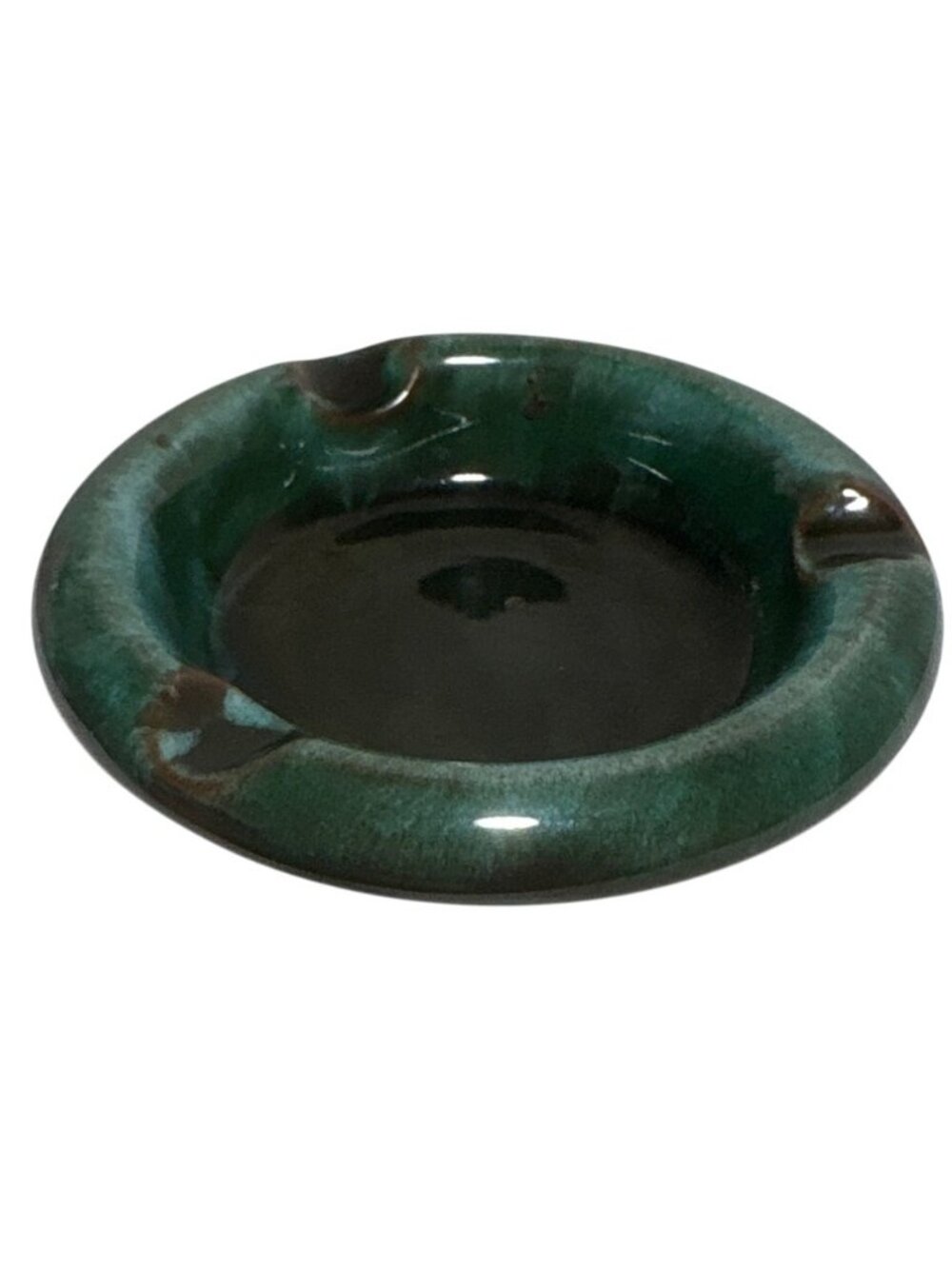 Blue Mountain Pottery Ashtray Green Drip Glaze 3 Rests 3.75" Round Vtg Canada